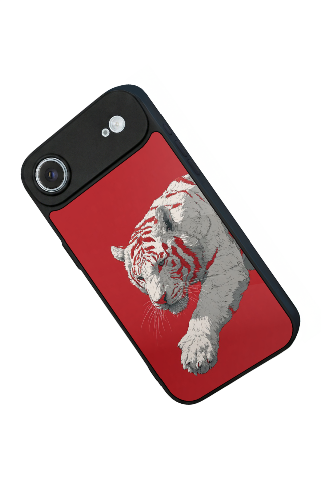 iPhone 17 Air Uyumlu Kirmizi ve Kaplan Tasarımlı Glossy Premium Kılıf