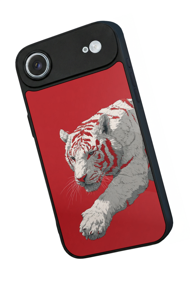 iPhone 17 Air Uyumlu Kirmizi ve Kaplan Tasarımlı Glossy Premium Kılıf