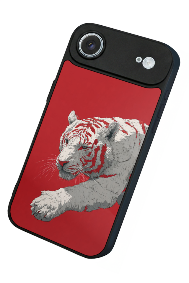 iPhone 17 Air Uyumlu Kirmizi ve Kaplan Tasarımlı Glossy Premium Kılıf