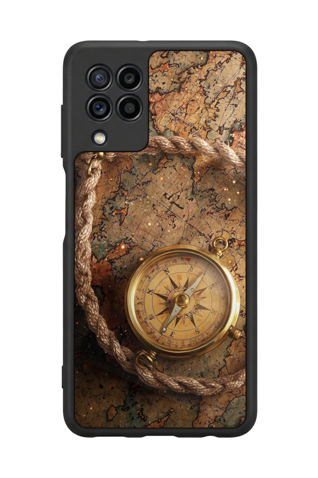 Samsung Galaxy M22 Uyumlu Pusula Tasarımlı Glossy Premium Kılıf