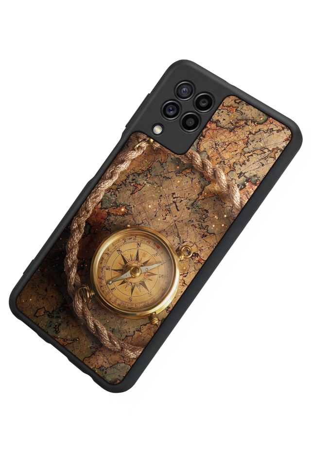 Samsung Galaxy M22 Uyumlu Pusula Tasarımlı Glossy Premium Kılıf