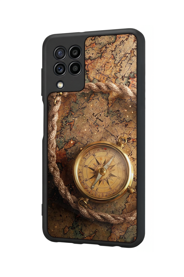 Samsung Galaxy M22 Uyumlu Pusula Tasarımlı Glossy Premium Kılıf