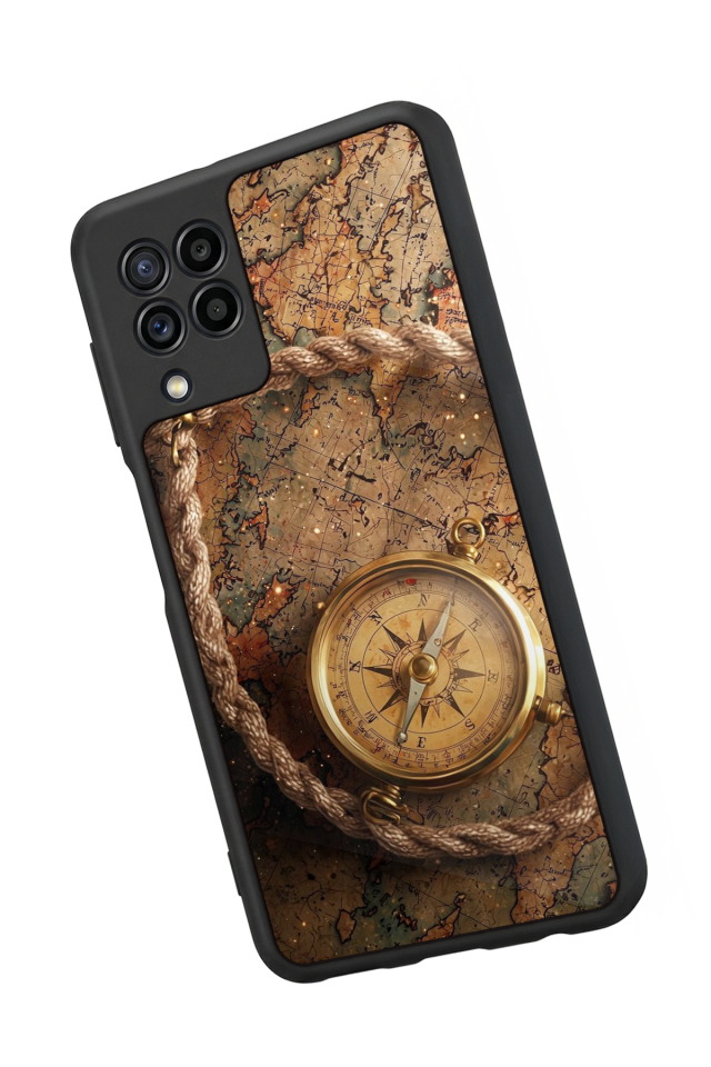 Samsung Galaxy M22 Uyumlu Pusula Tasarımlı Glossy Premium Kılıf