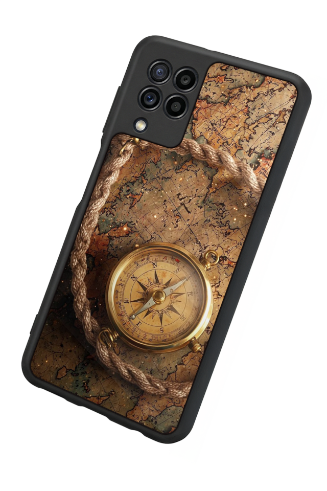 Samsung Galaxy M22 Uyumlu Pusula Tasarımlı Glossy Premium Kılıf