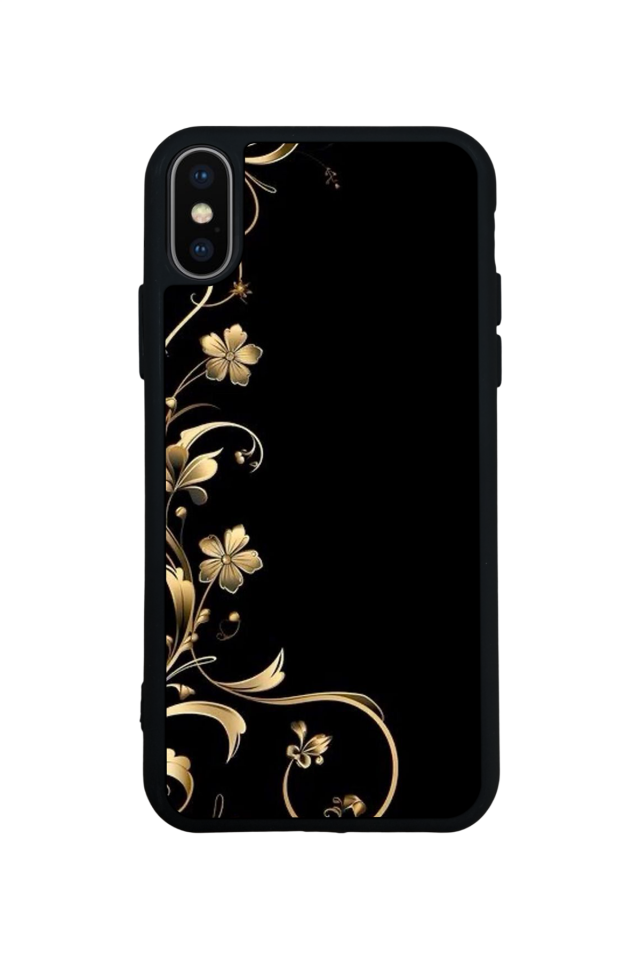 iPhone X/ XS Uyumlu Yaldizli Cicek Tasarımlı Glossy Premium Kılıf