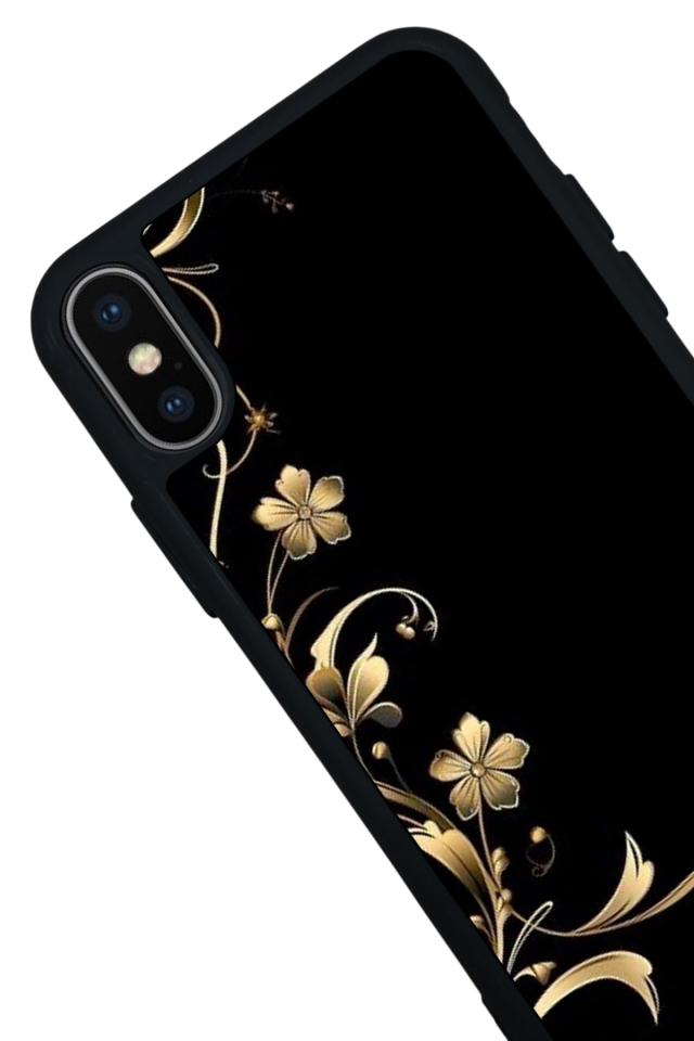 iPhone X/ XS Uyumlu Yaldizli Cicek Tasarımlı Glossy Premium Kılıf