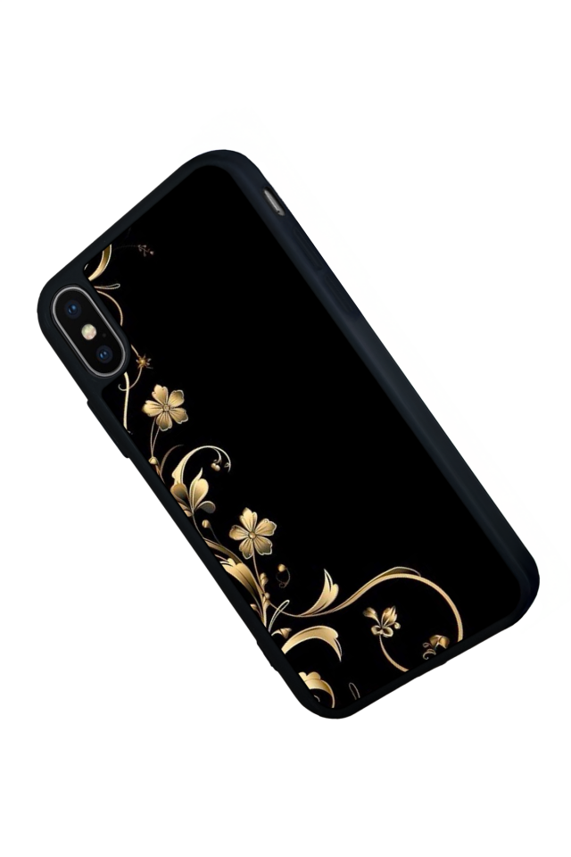 iPhone X/ XS Uyumlu Yaldizli Cicek Tasarımlı Glossy Premium Kılıf