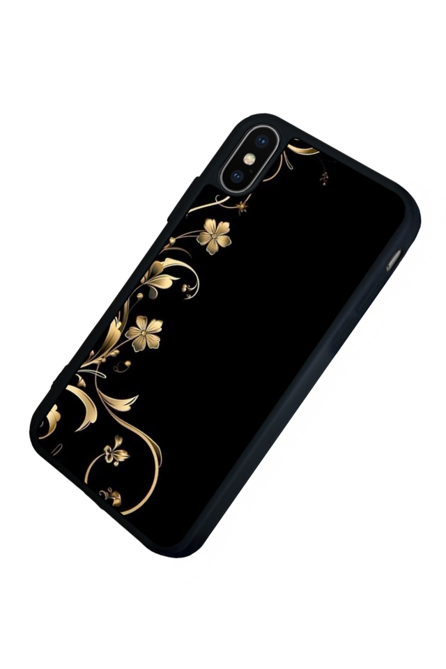 iPhone X/ XS Uyumlu Yaldizli Cicek Tasarımlı Glossy Premium Kılıf