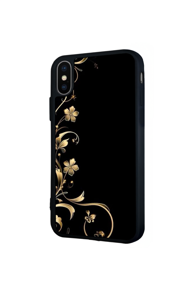 iPhone X/ XS Uyumlu Yaldizli Cicek Tasarımlı Glossy Premium Kılıf