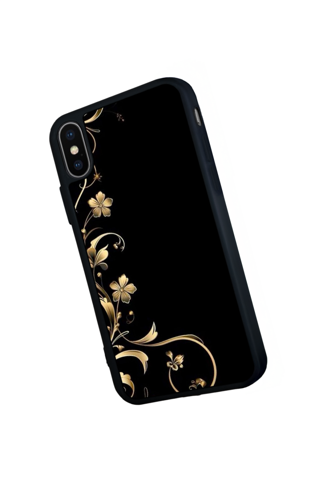 iPhone X/ XS Uyumlu Yaldizli Cicek Tasarımlı Glossy Premium Kılıf