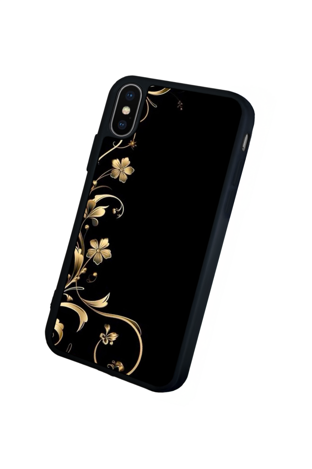 iPhone X/ XS Uyumlu Yaldizli Cicek Tasarımlı Glossy Premium Kılıf