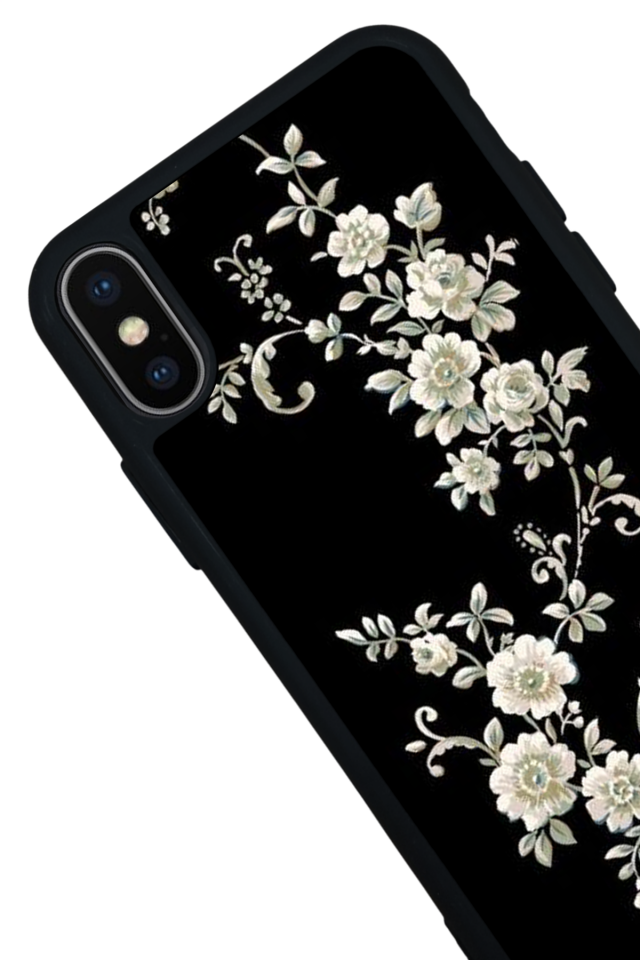 iPhone X/ XS Uyumlu Yaldizli Cicek Tasarımlı Glossy Premium Kılıf