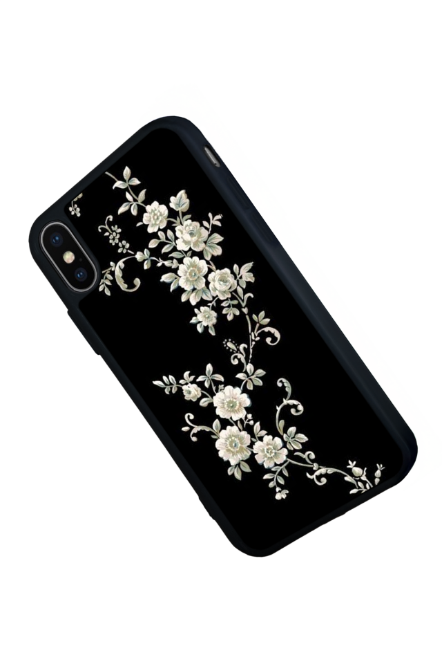 iPhone X/ XS Uyumlu Yaldizli Cicek Tasarımlı Glossy Premium Kılıf