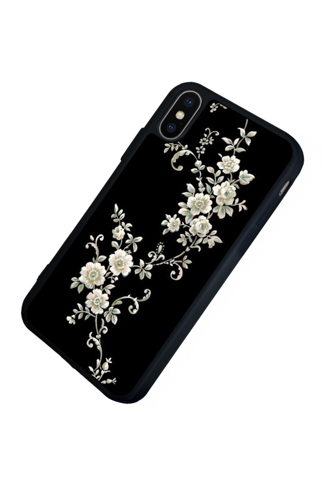 iPhone X/ XS Uyumlu Yaldizli Cicek Tasarımlı Glossy Premium Kılıf
