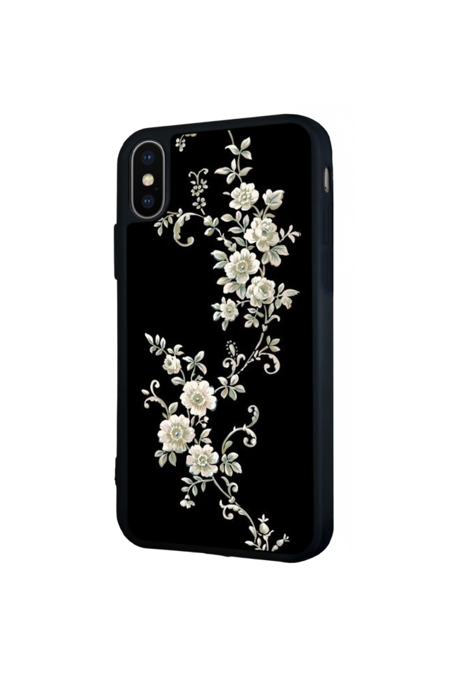 iPhone X/ XS Uyumlu Yaldizli Cicek Tasarımlı Glossy Premium Kılıf