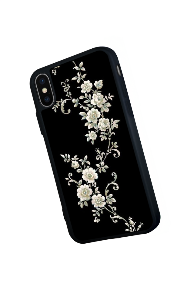 iPhone X/ XS Uyumlu Yaldizli Cicek Tasarımlı Glossy Premium Kılıf