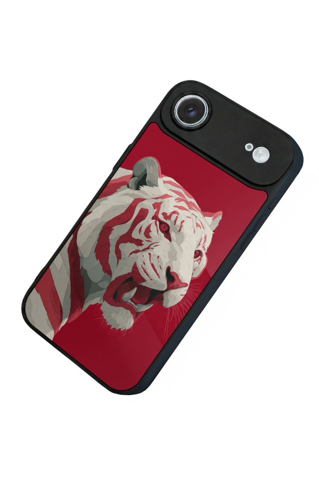 iPhone 17 Air Uyumlu Kirmizi ve Kaplan Tasarımlı Glossy Premium Kılıf