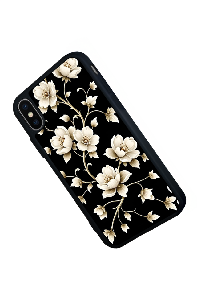 iPhone X/ XS Uyumlu Yaldizli Cicek Tasarımlı Glossy Premium Kılıf