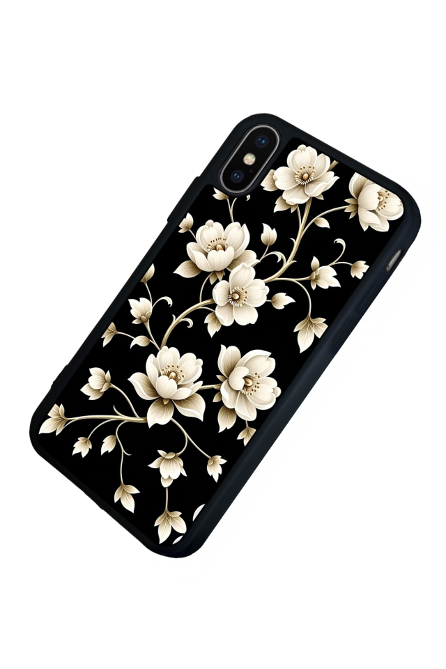 iPhone X/ XS Uyumlu Yaldizli Cicek Tasarımlı Glossy Premium Kılıf