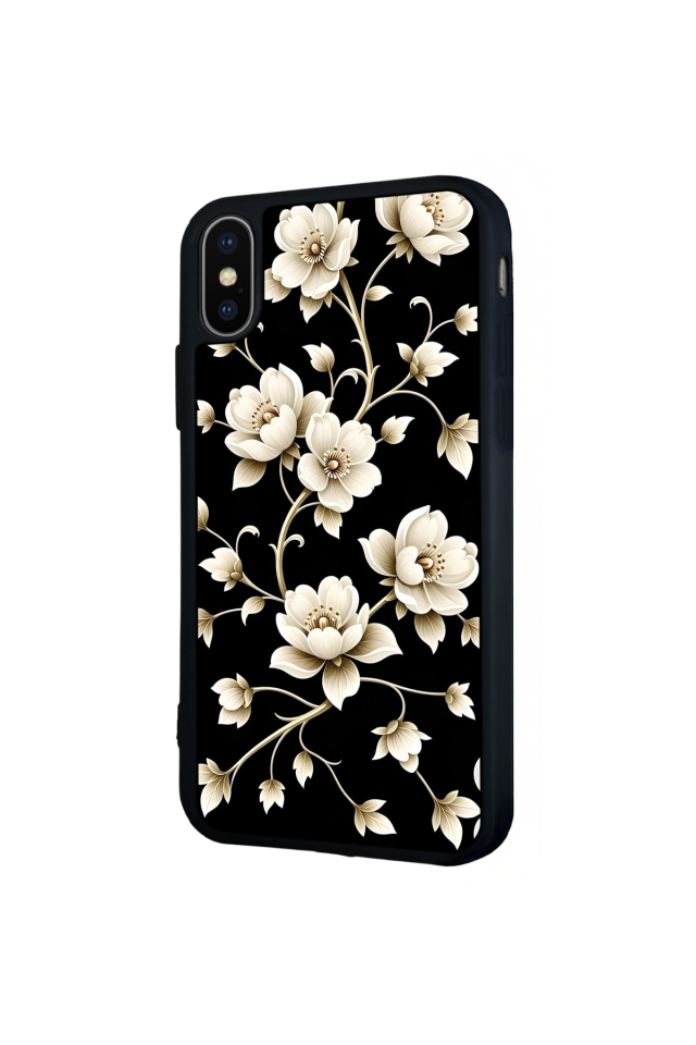 iPhone X/ XS Uyumlu Yaldizli Cicek Tasarımlı Glossy Premium Kılıf