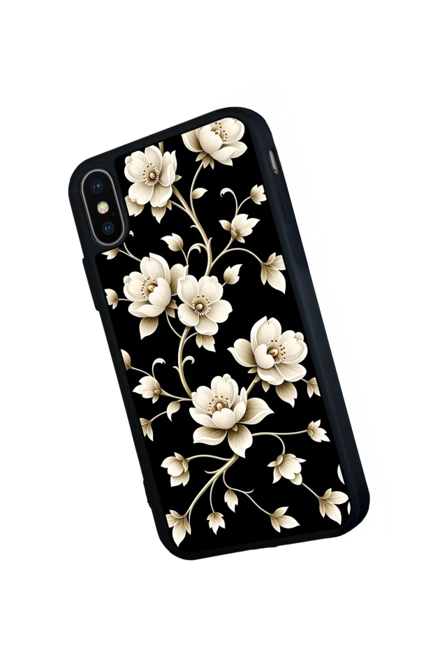 iPhone X/ XS Uyumlu Yaldizli Cicek Tasarımlı Glossy Premium Kılıf