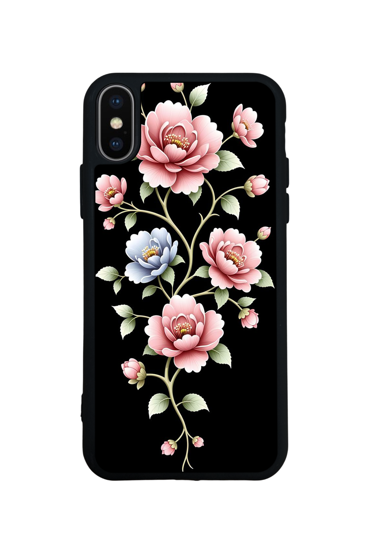 iPhone X/ XS Uyumlu Yaldizli Cicek Tasarımlı Glossy Premium Kılıf
