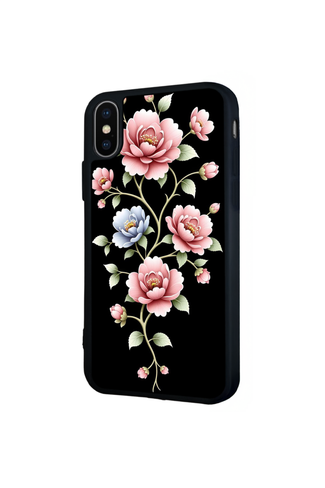 iPhone X/ XS Uyumlu Yaldizli Cicek Tasarımlı Glossy Premium Kılıf