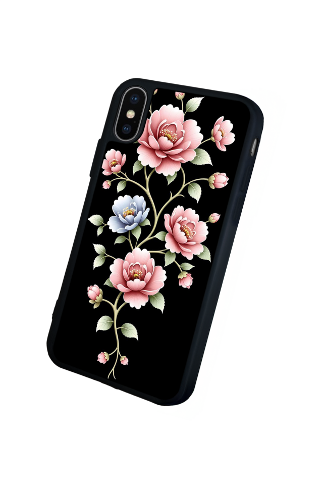 iPhone X/ XS Uyumlu Yaldizli Cicek Tasarımlı Glossy Premium Kılıf