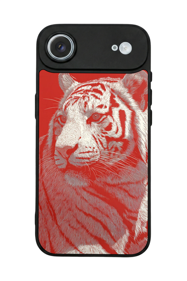 iPhone 17 Air Uyumlu Kirmizi ve Kaplan Tasarımlı Glossy Premium Kılıf
