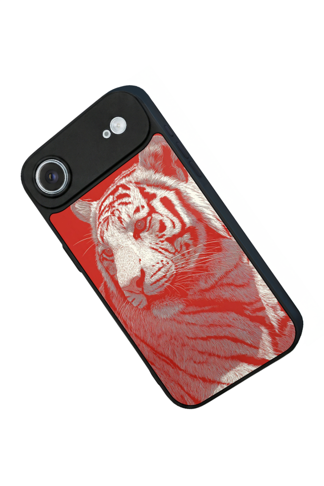 iPhone 17 Air Uyumlu Kirmizi ve Kaplan Tasarımlı Glossy Premium Kılıf
