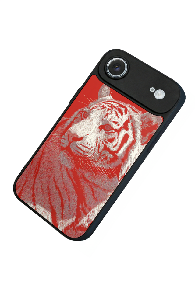 iPhone 17 Air Uyumlu Kirmizi ve Kaplan Tasarımlı Glossy Premium Kılıf