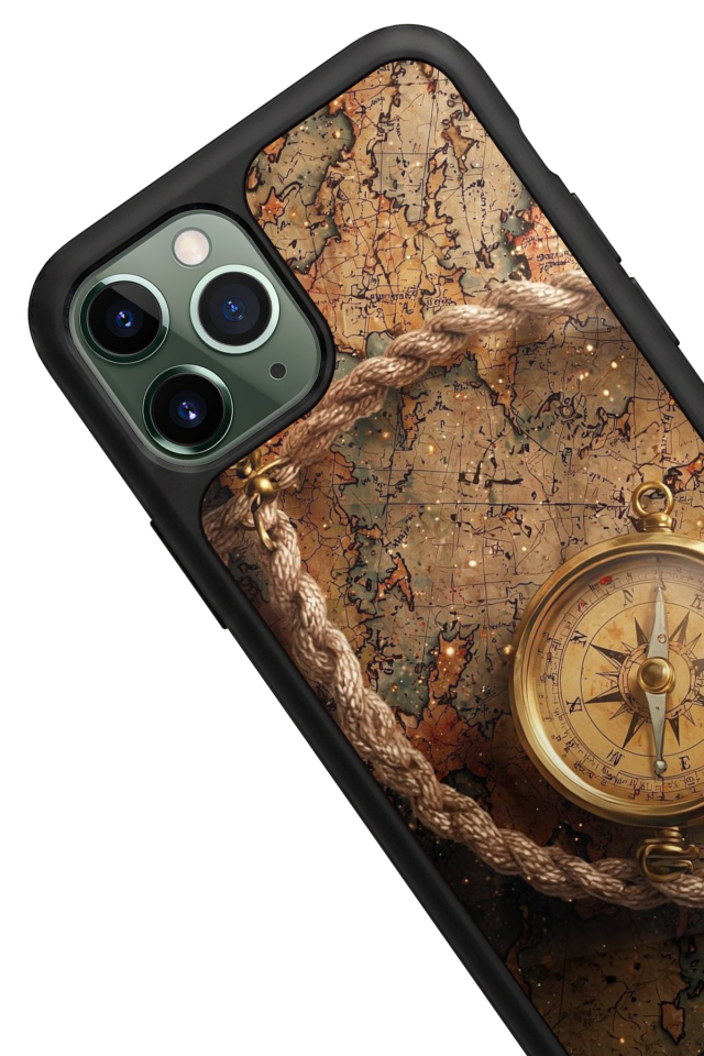 iPhone 11 Pro Uyumlu Pusula Tasarımlı Glossy Premium Kılıf