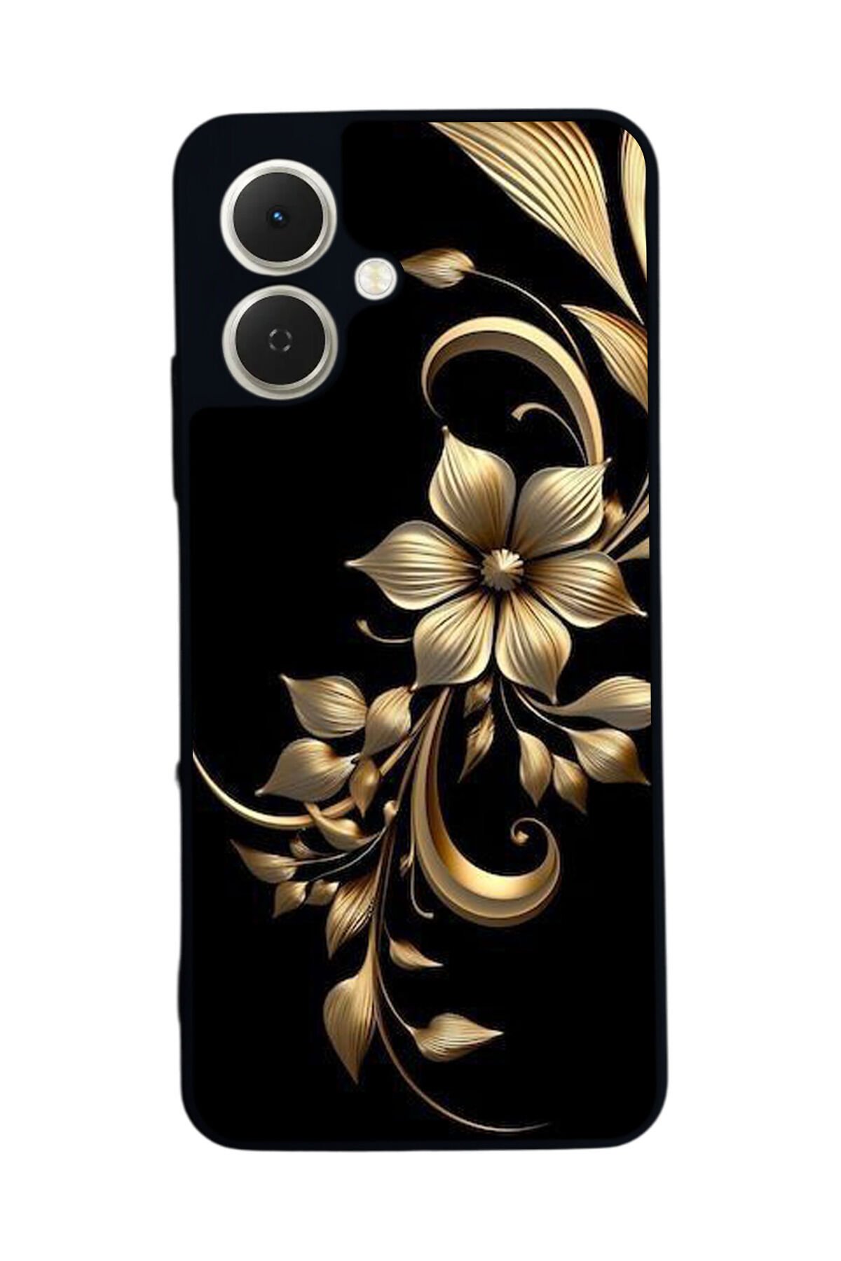 Tecno Spark GO 2 Uyumlu Yaldizli Cicek Tasarımlı Glossy Premium Kılıf