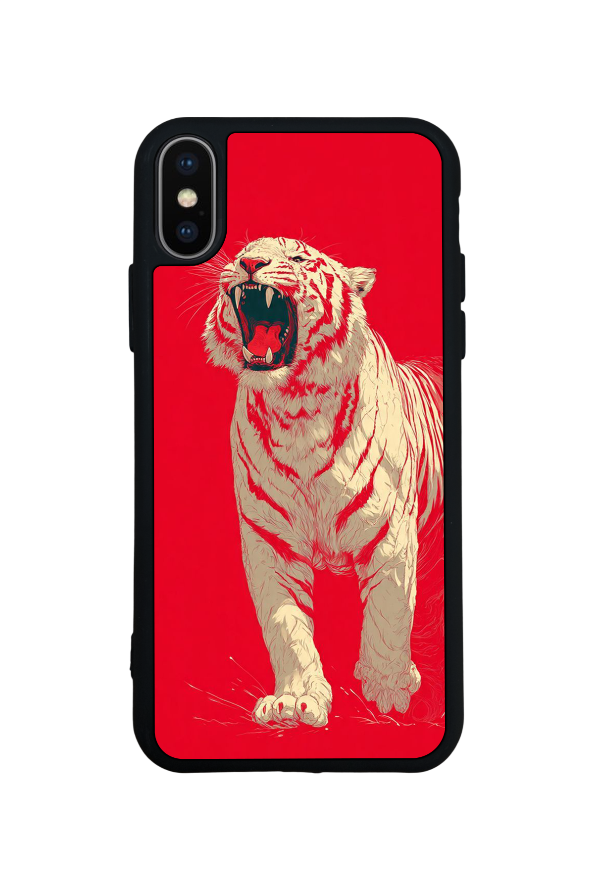 iPhone X/ XS Uyumlu Kirmizi ve Kaplan Tasarımlı Glossy Premium Kılıf