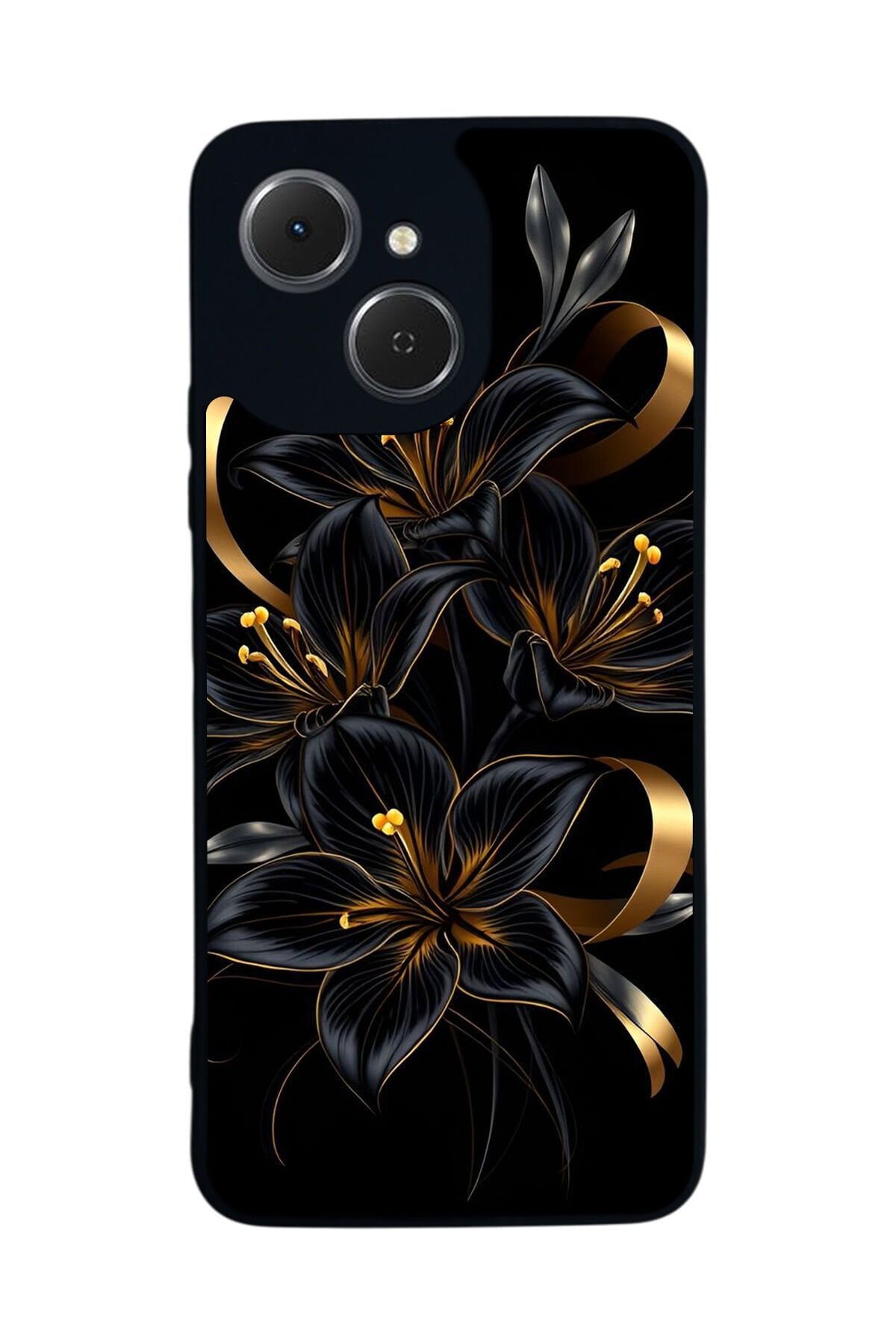 Tecno Spark 40C Uyumlu Yaldizli Cicek Tasarımlı Glossy Premium Kılıf