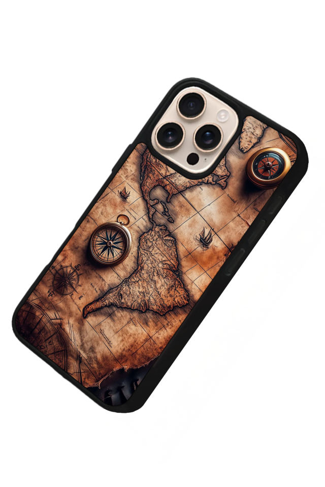 iPhone 16 Pro Max Uyumlu Harita Tasarımlı Glossy Premium Kılıf