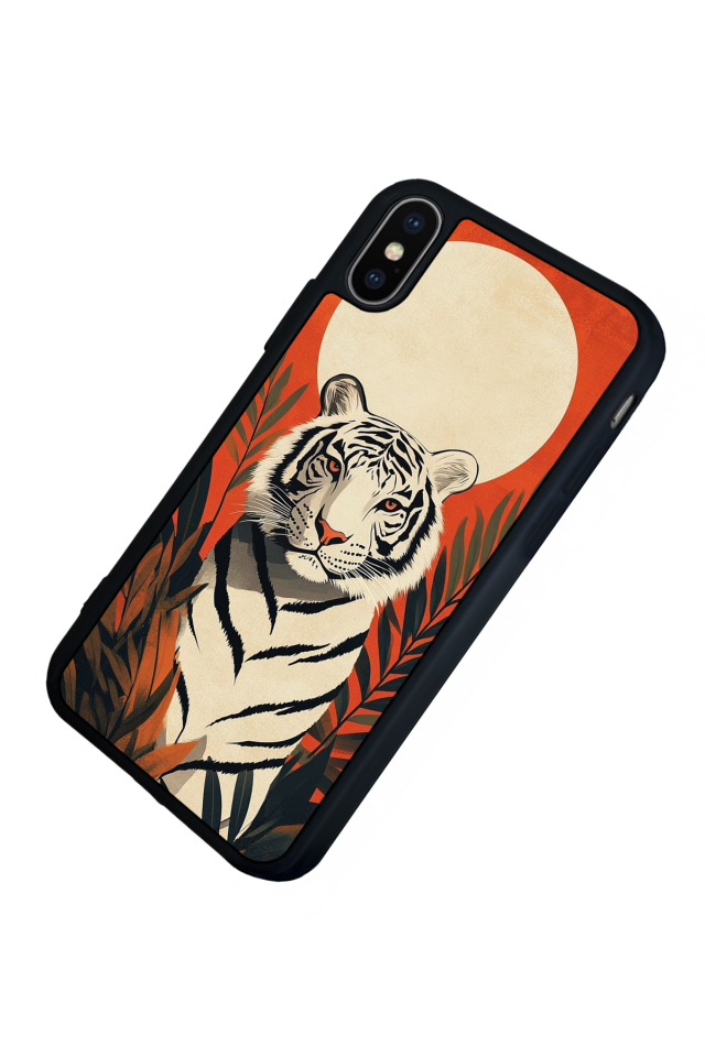iPhone X/ XS Uyumlu Kirmizi ve Kaplan Tasarımlı Glossy Premium Kılıf