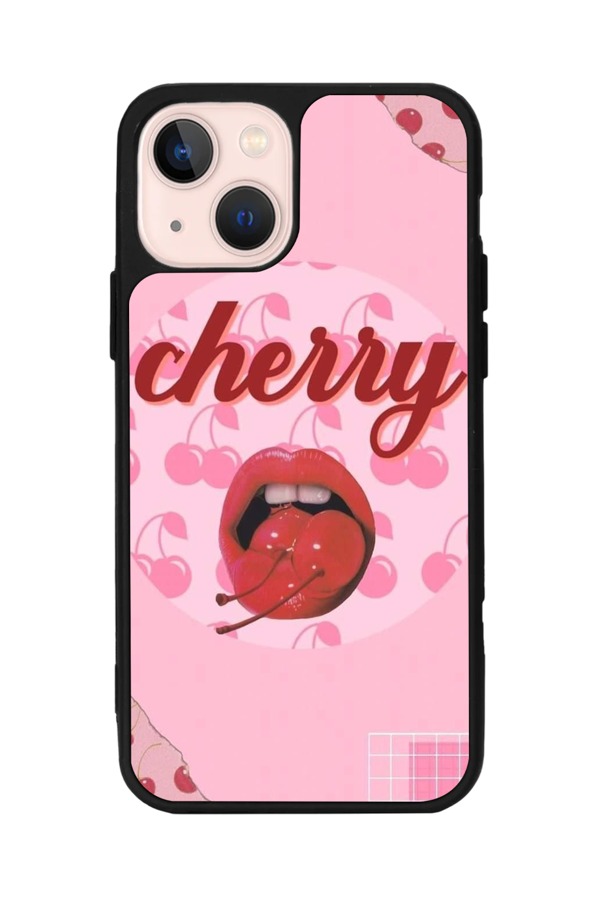 iPhone 13 Mini Uyumlu Kiraz Tasarımlı Glossy Premium Kılıf