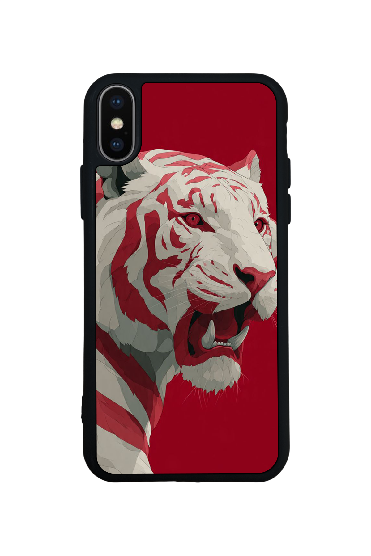 iPhone X/ XS Uyumlu Kirmizi ve Kaplan Tasarımlı Glossy Premium Kılıf