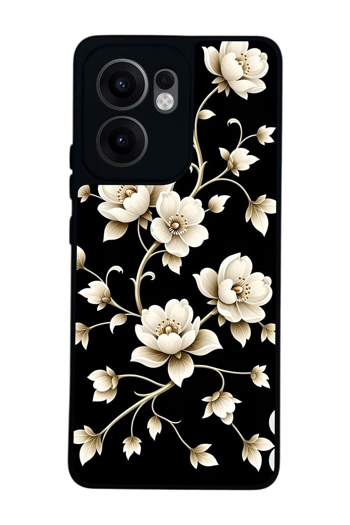 Oppo Reno 13F Uyumlu Yaldizli Cicek Tasarımlı Glossy Premium Kılıf