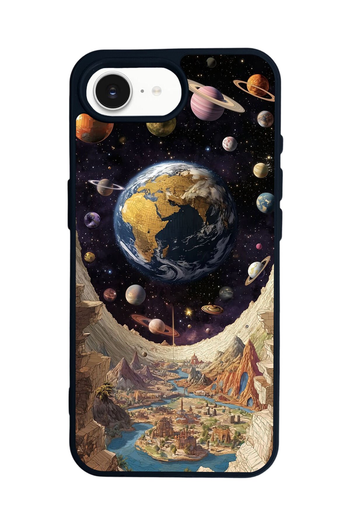 iPhone 16E Uyumlu Uzay Tasarımlı Glossy Premium Kılıf