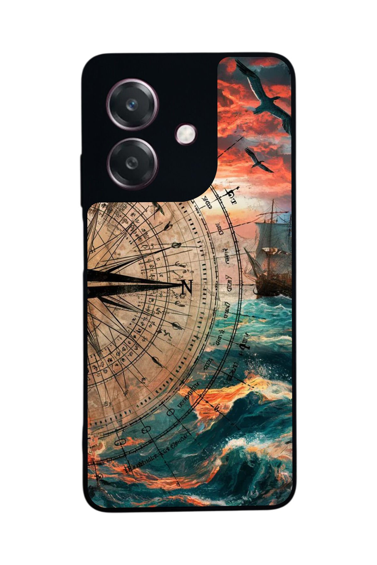 Oppo A3 5G Uyumlu Pusula Tasarımlı Glossy Premium Kılıf