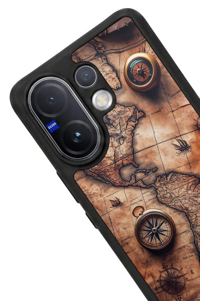 Vivo V60 Uyumlu Harita Tasarımlı Glossy Premium Kılıf