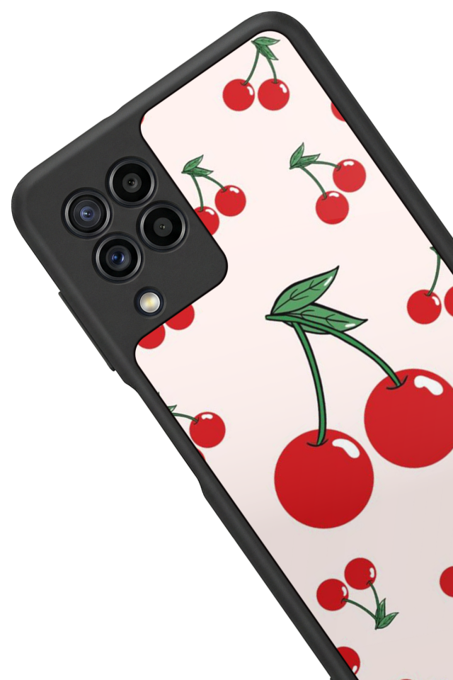 Samsung Galaxy M22 Uyumlu Kiraz Tasarımlı Glossy Premium Kılıf