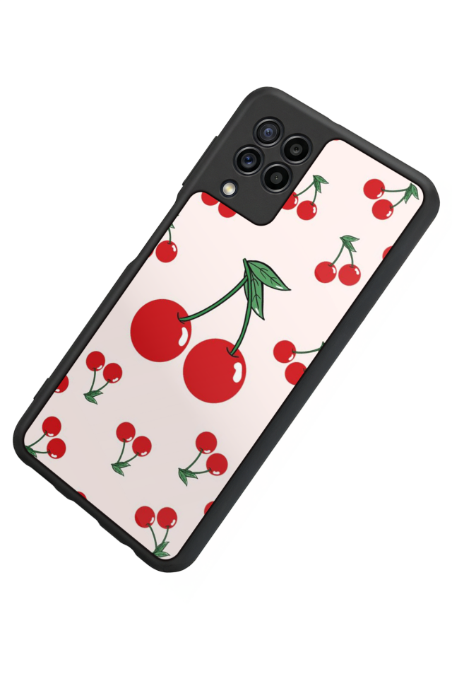 Samsung Galaxy M22 Uyumlu Kiraz Tasarımlı Glossy Premium Kılıf