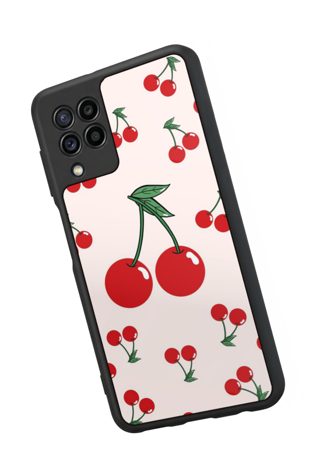 Samsung Galaxy M22 Uyumlu Kiraz Tasarımlı Glossy Premium Kılıf