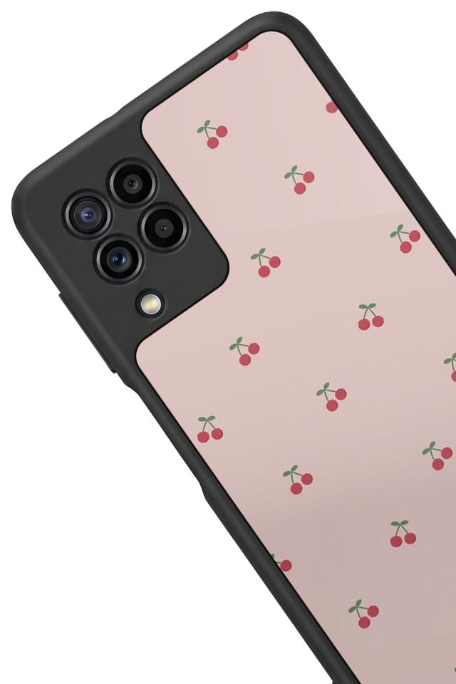 Samsung Galaxy M22 Uyumlu Kiraz Tasarımlı Glossy Premium Kılıf
