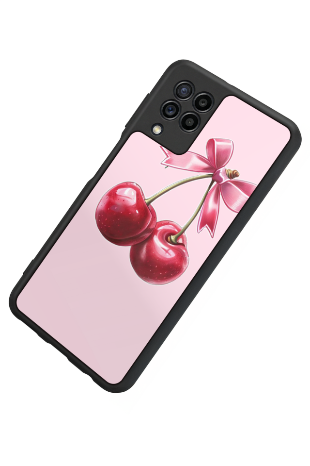 Samsung Galaxy M22 Uyumlu Kiraz Tasarımlı Glossy Premium Kılıf
