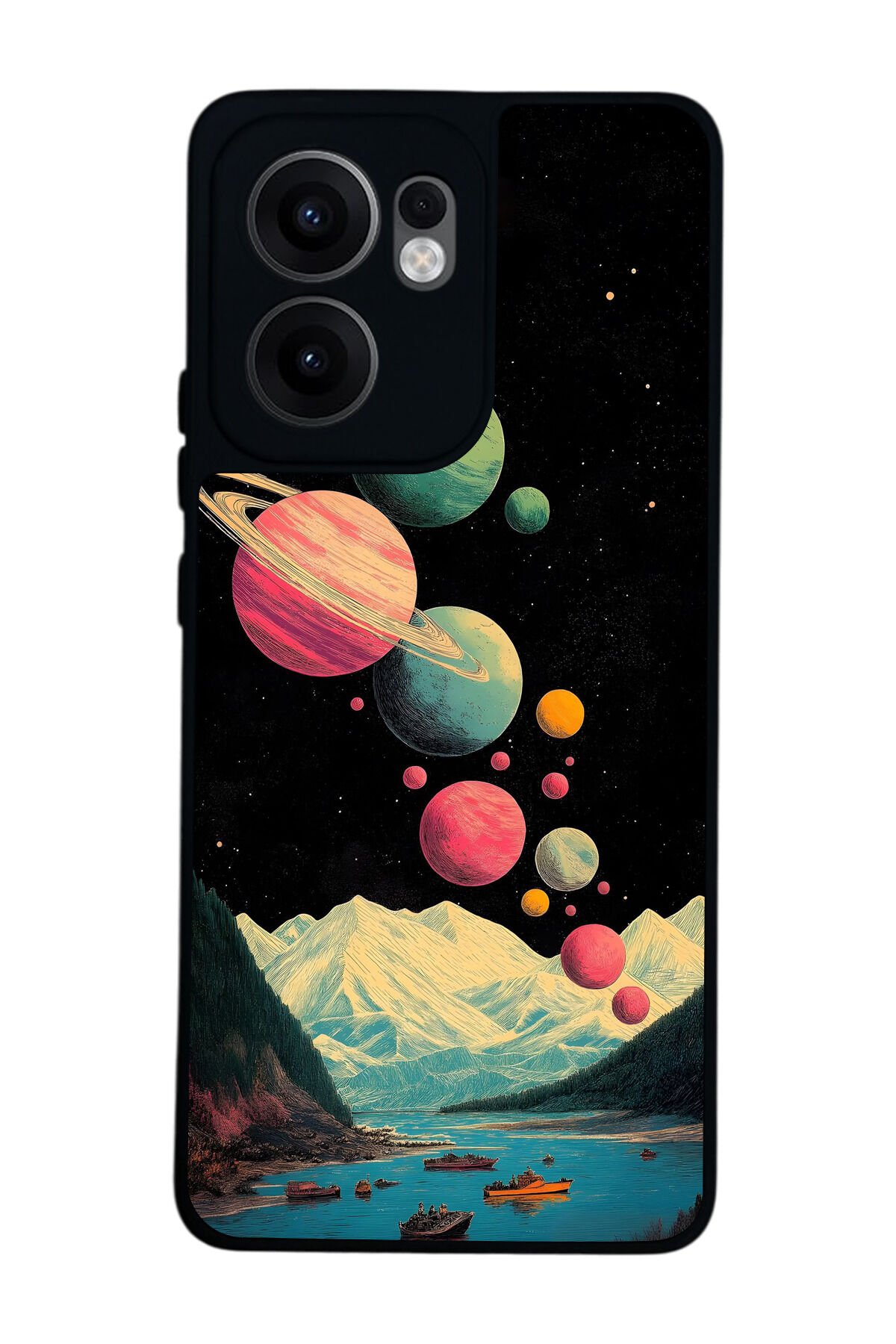Oppo Reno 13F Uyumlu Uzay Tasarımlı Glossy Premium Kılıf