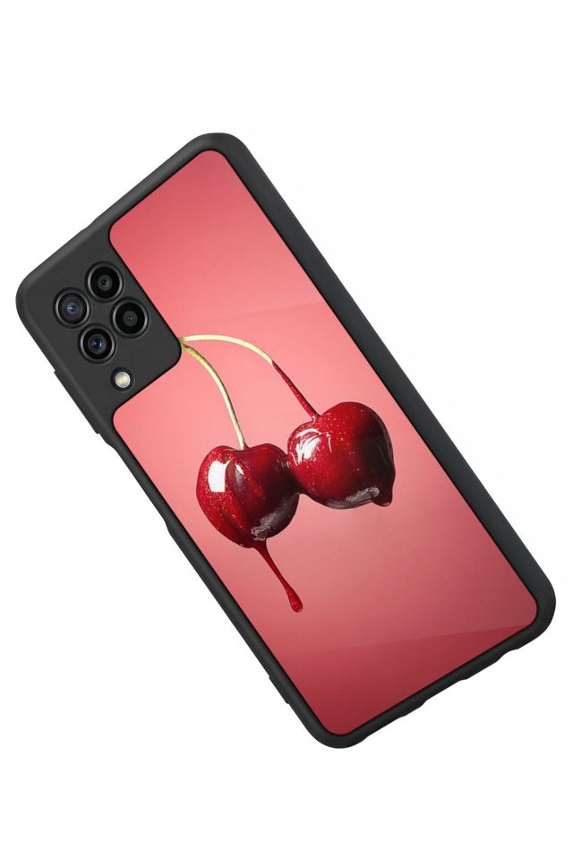Samsung Galaxy M22 Uyumlu Kiraz Tasarımlı Glossy Premium Kılıf